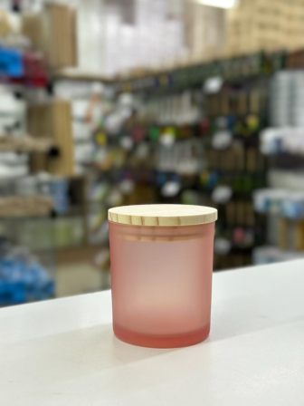 PORTA VELA DE VIDRO 220ML R:23125 FOSCO ROSA C/TP MADEIRA - UNID