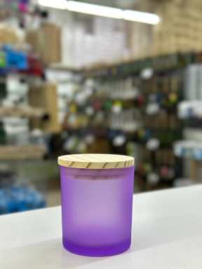 PORTA VELA DE VIDRO 220ML R:23122 FOSCO LILAS C/TP MADEIRA - UNID