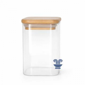 POTE DE VIDRO HERMETICO C/TP MADEIRA 300ML